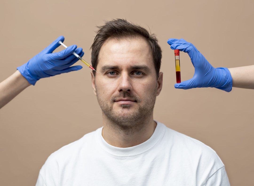 front-view-smiley-man-getting-prp-injection